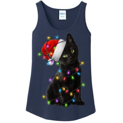 Christmas Lights Santa Kitty Ladies Essential Tank