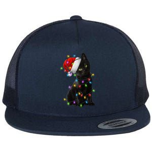 Christmas Lights Santa Kitty Flat Bill Trucker Hat