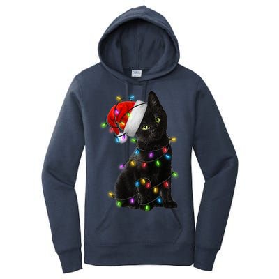 Christmas Lights Santa Kitty Women's Pullover Hoodie