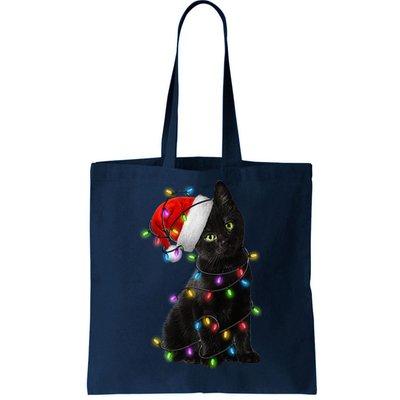 Christmas Lights Santa Kitty Tote Bag