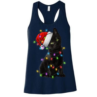 Christmas Lights Santa Kitty Women's Racerback Tank