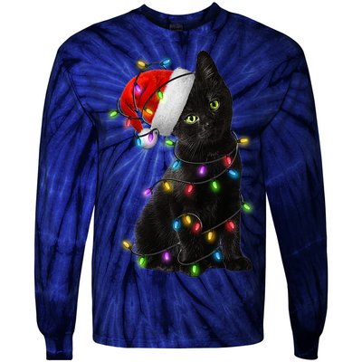 Christmas Lights Santa Kitty Tie-Dye Long Sleeve Shirt