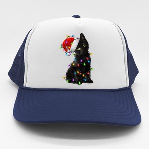 Christmas Lights Santa Kitty Trucker Hat