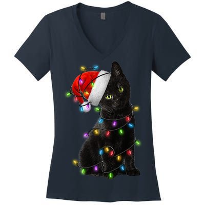 Christmas Lights Santa Kitty Women's V-Neck T-Shirt