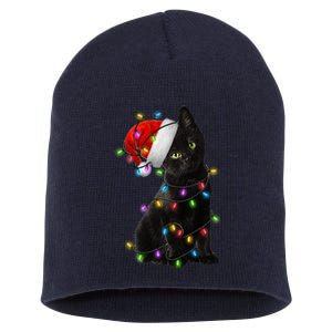 Christmas Lights Santa Kitty Short Acrylic Beanie