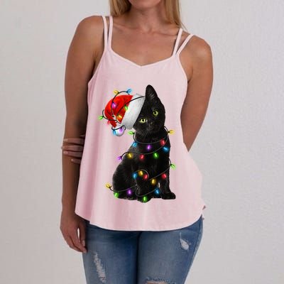 Christmas Lights Santa Kitty Women's Strappy Tank