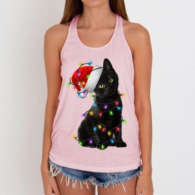 Christmas Lights Santa Kitty Women's Knotted Racerback Tank