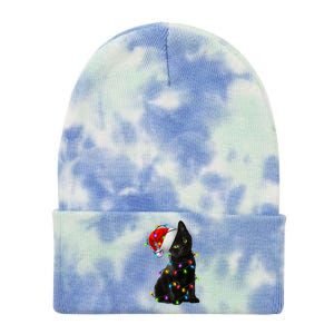 Christmas Lights Santa Kitty Tie Dye 12in Knit Beanie