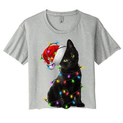 Christmas Lights Santa Kitty Women's Crop Top Tee