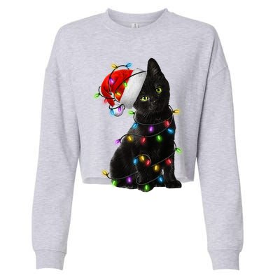 Christmas Lights Santa Kitty Cropped Pullover Crew