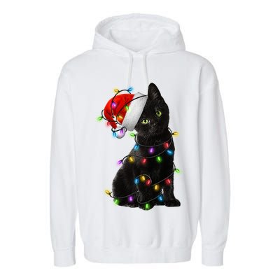 Christmas Lights Santa Kitty Garment-Dyed Fleece Hoodie