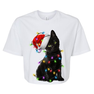 Christmas Lights Santa Kitty Bella+Canvas Jersey Crop Tee