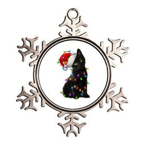 Christmas Lights Santa Kitty Metallic Star Ornament