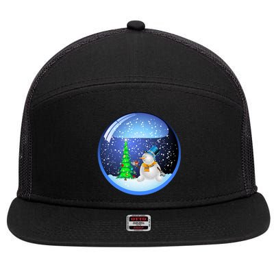 Christmas Little Snowman Globe 7 Panel Mesh Trucker Snapback Hat