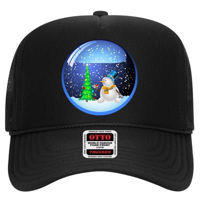 Christmas Little Snowman Globe High Crown Mesh Back Trucker Hat