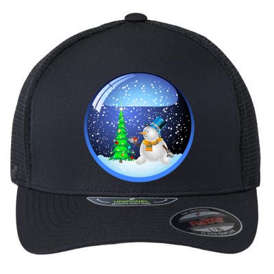 Christmas Little Snowman Globe Flexfit Unipanel Trucker Cap