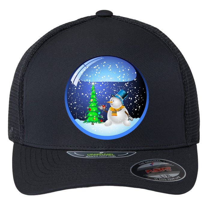 Christmas Little Snowman Globe Flexfit Unipanel Trucker Cap