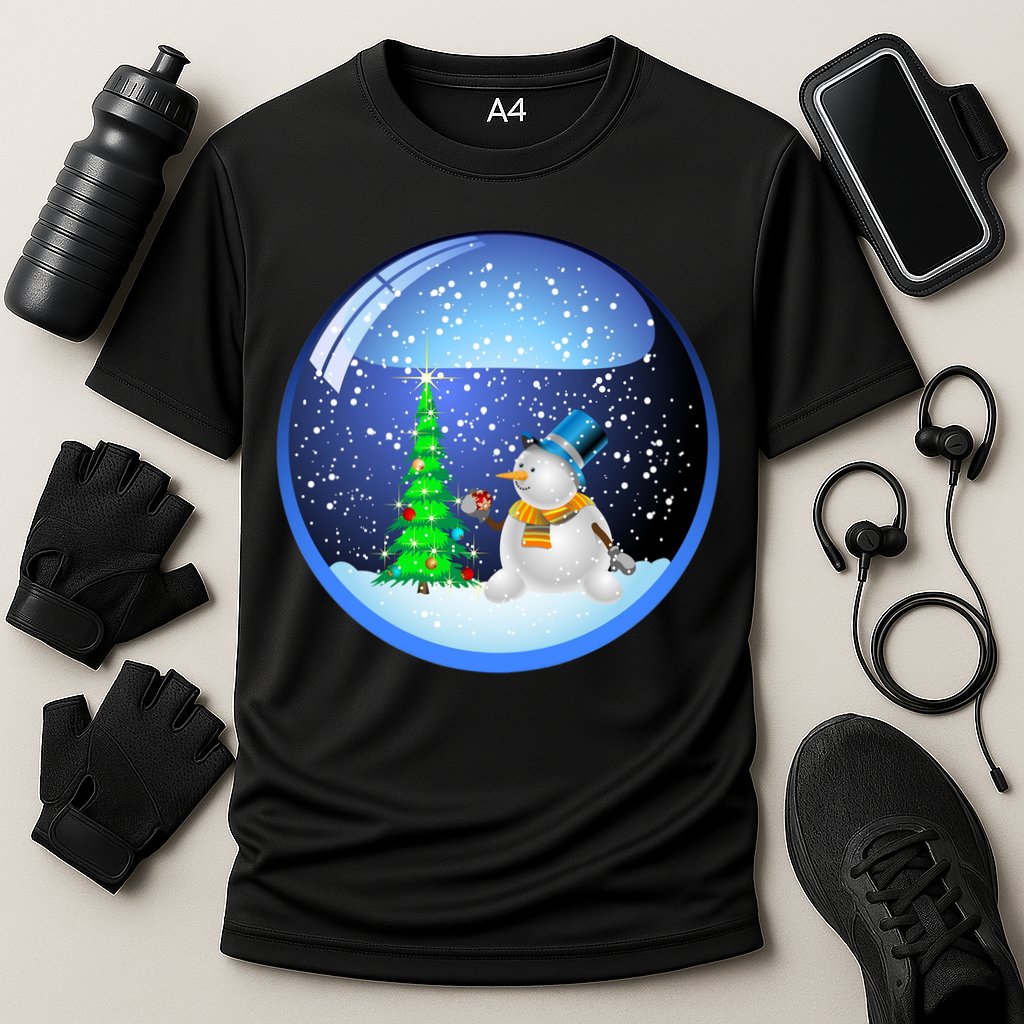 Christmas Little Snowman Globe Cooling Performance Crew T-Shirt