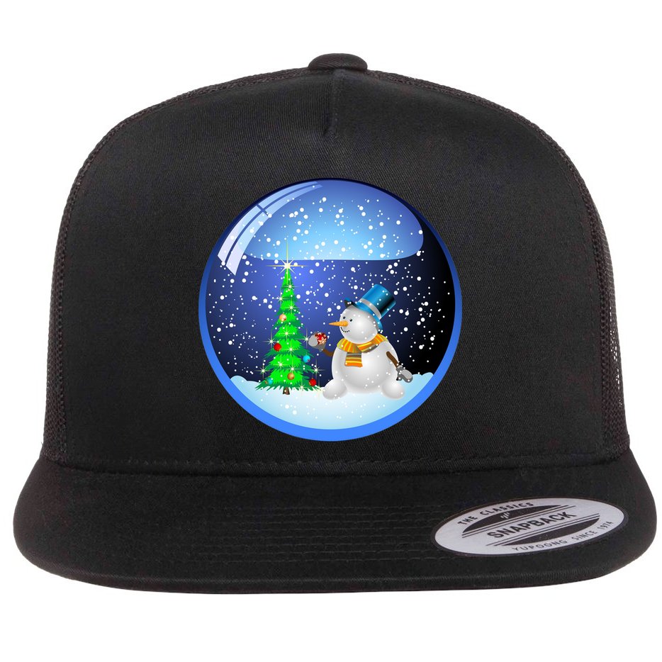 Christmas Little Snowman Globe Flat Bill Trucker Hat