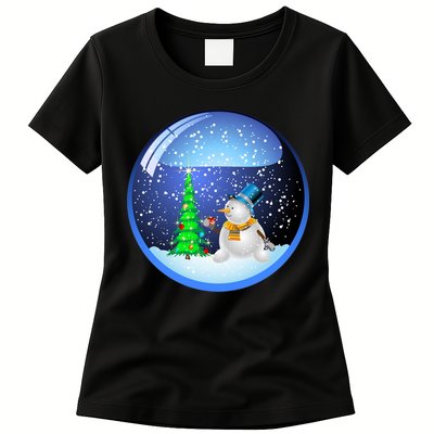 Christmas Little Snowman Globe Womens T-Shirt