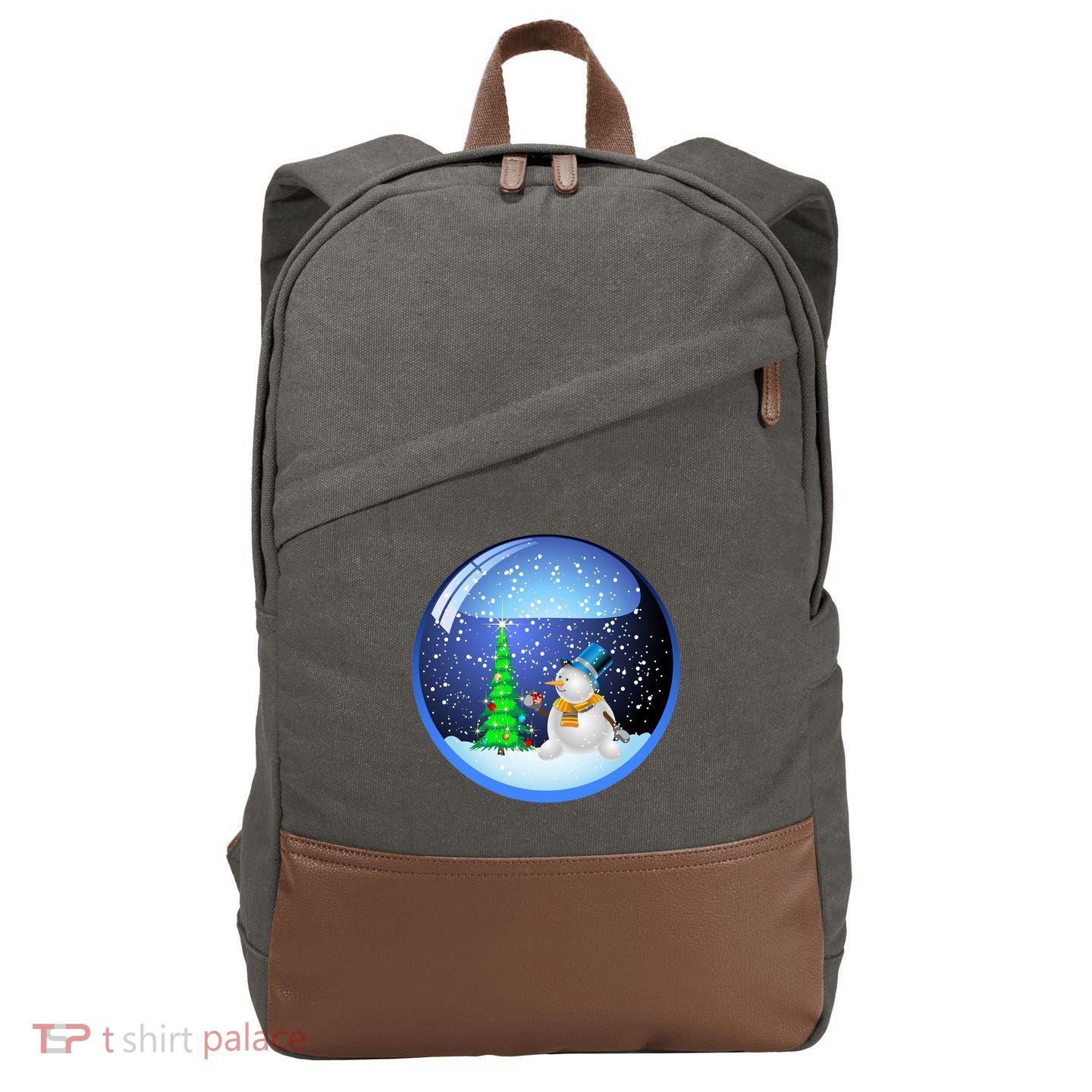 Christmas Little Snowman Globe Cotton Canvas Backpack