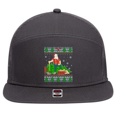 Christmas Lumber Santa Claus 7 Panel Mesh Trucker Snapback Hat
