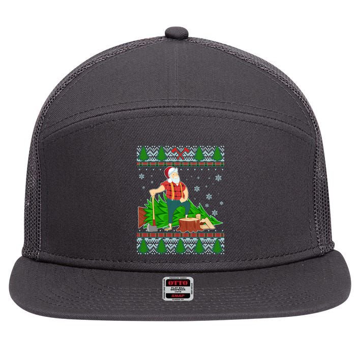 Christmas Lumber Santa Claus 7 Panel Mesh Trucker Snapback Hat