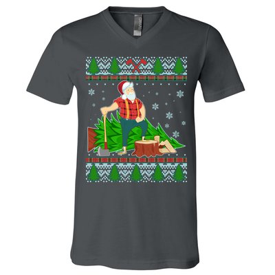 Christmas Lumber Santa Claus V-Neck T-Shirt