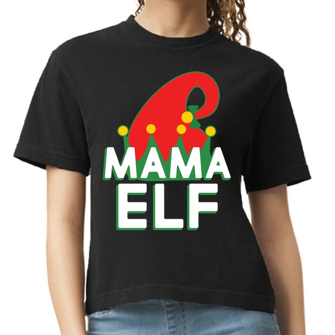 Christmas: Mama Elf Comfort Colors Boxy T-Shirt