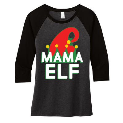 Christmas: Mama Elf Women's Tri-Blend 3/4-Sleeve Raglan Shirt