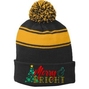 Christmas Merry & Bright Stripe Pom Pom Beanie