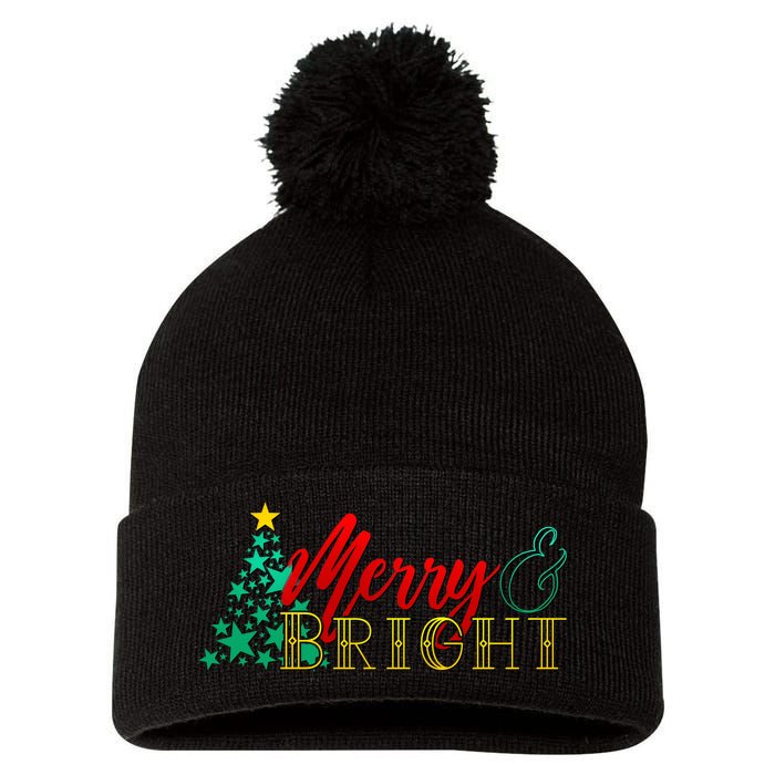 Christmas Merry & Bright Pom Pom 12in Knit Beanie