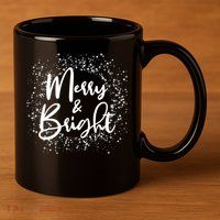 Christmas Merry and Bright 11oz C Handle Ceramic Mug