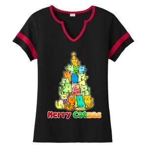 Christmas Merry Catmas Tree Ladies Halftime Notch Neck Tee