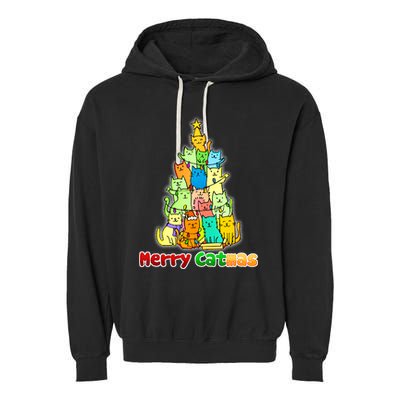 Christmas Merry Catmas Tree Garment-Dyed Fleece Hoodie