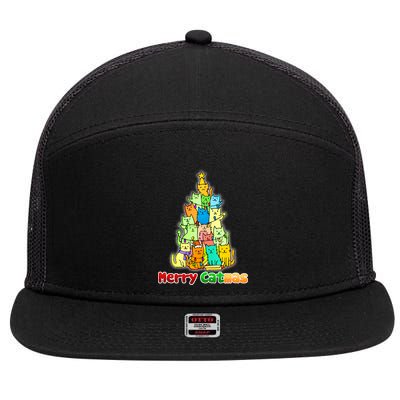 Christmas Merry Catmas Tree 7 Panel Mesh Trucker Snapback Hat
