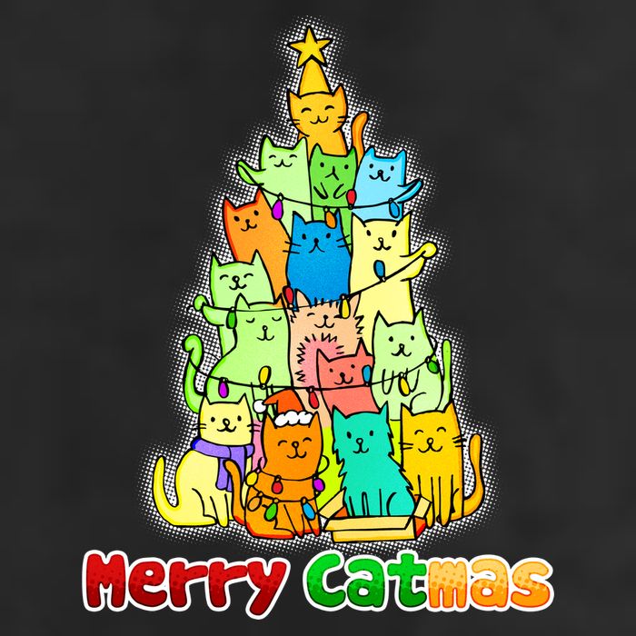 Christmas Merry Catmas Tree 7 Panel Mesh Trucker Snapback Hat