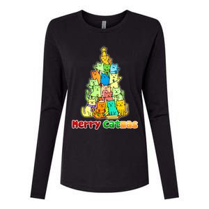 Christmas Merry Catmas Tree Womens Cotton Relaxed Long Sleeve T-Shirt