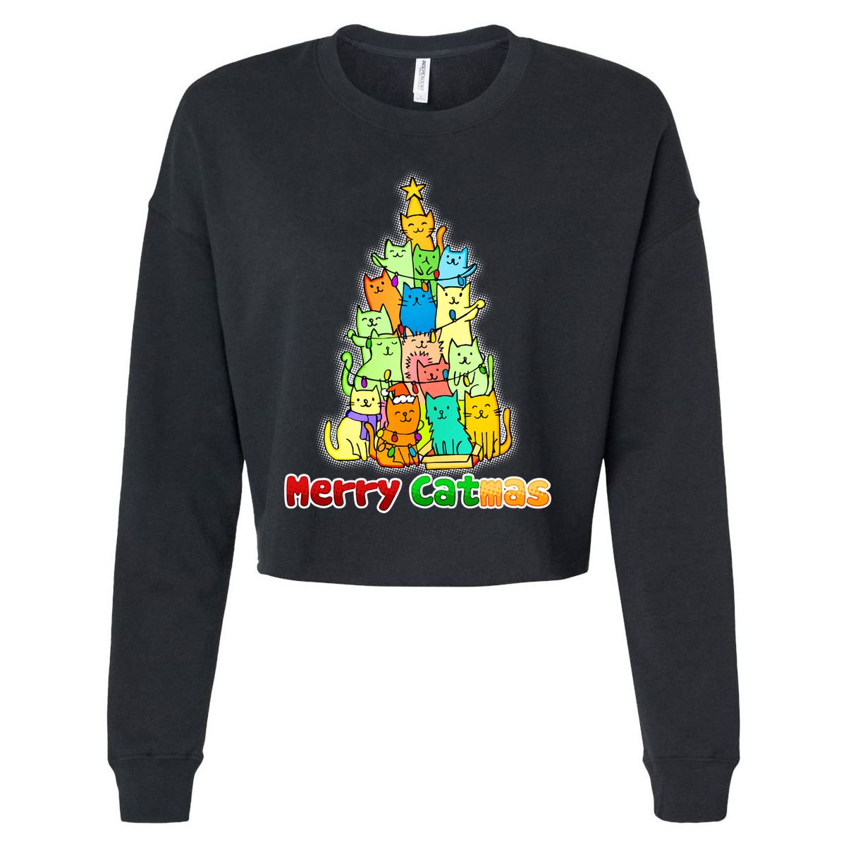 Christmas Merry Catmas Tree Cropped Pullover Crew