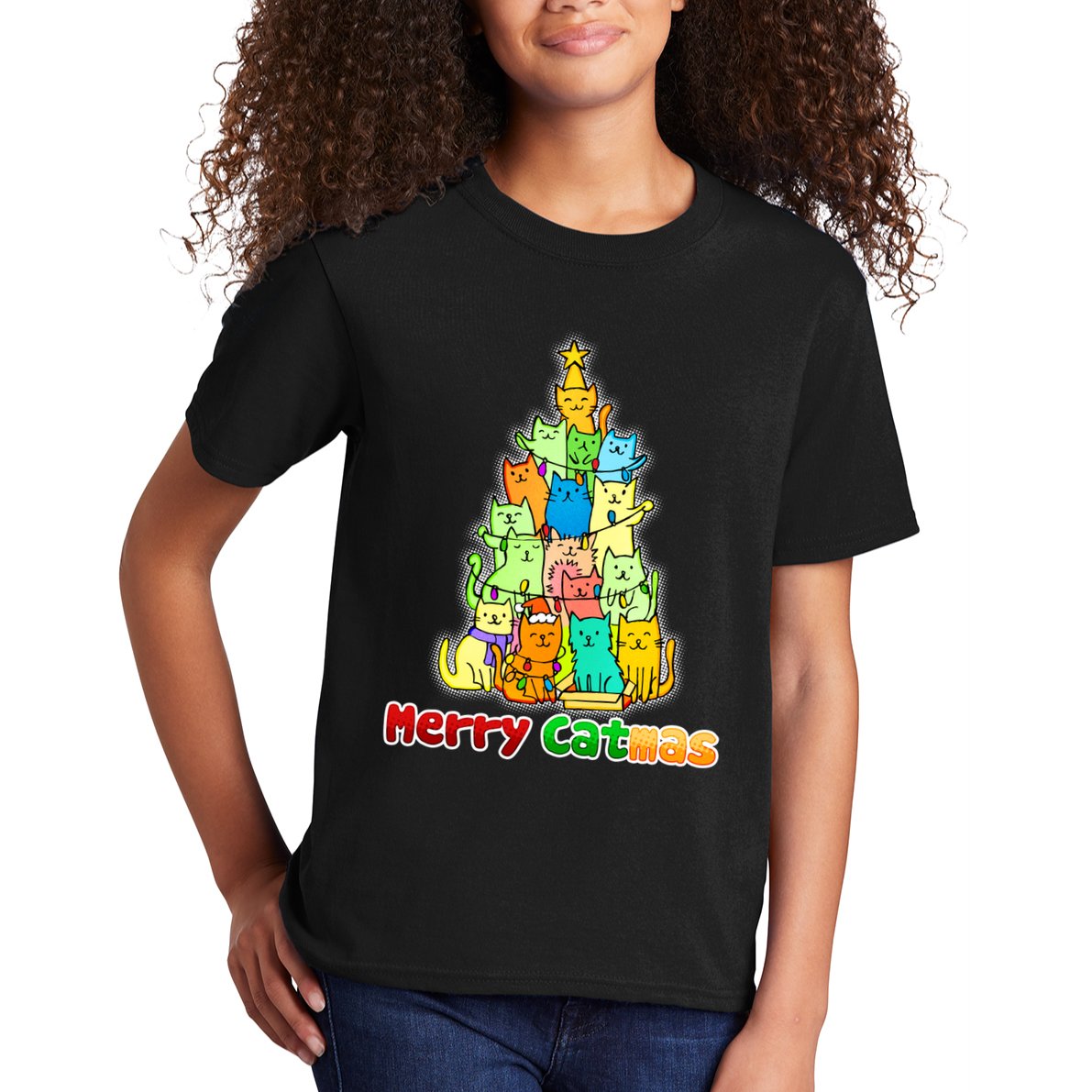 Christmas Merry Catmas Tree Kids T-Shirt