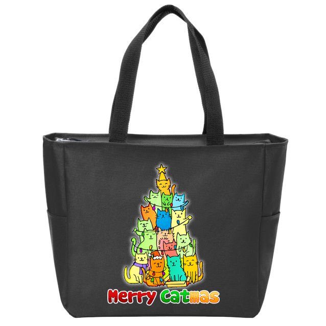 Christmas Merry Catmas Tree Zip Tote Bag