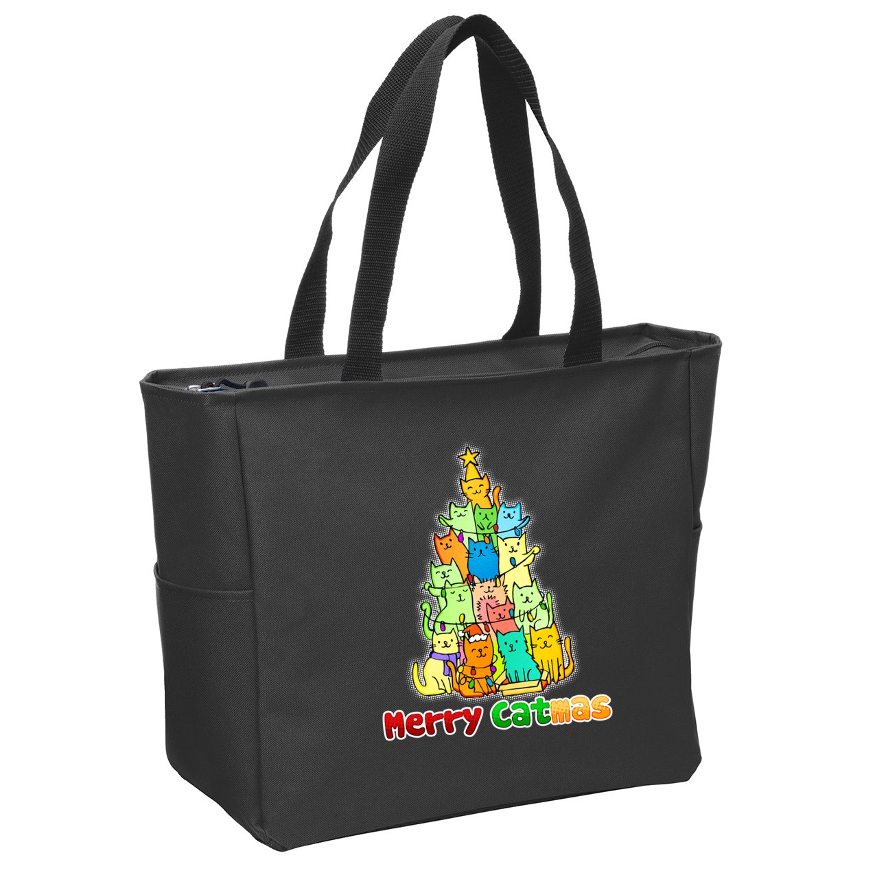 Christmas Merry Catmas Tree Zip Tote Bag