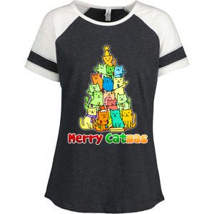 Christmas Merry Catmas Tree Enza Ladies Jersey Colorblock Tee