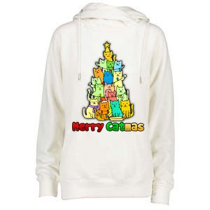 Christmas Merry Catmas Tree Womens Funnel Neck Pullover Hood