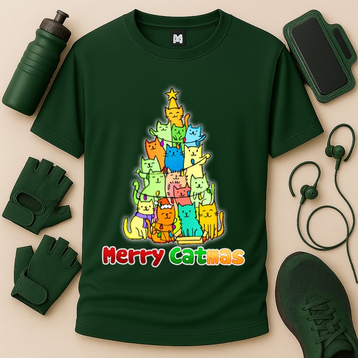 Christmas Merry Catmas Tree Cooling Performance Crew T-Shirt