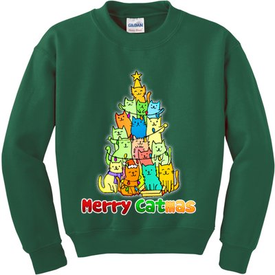 Christmas Merry Catmas Tree Kids Sweatshirt