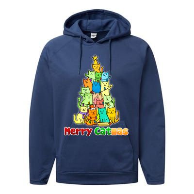 Christmas Merry Catmas Tree Performance Fleece Hoodie