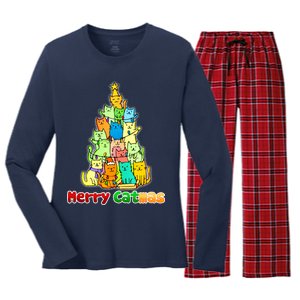 Christmas Merry Catmas Tree Women's Long Sleeve Flannel Pajama Set 