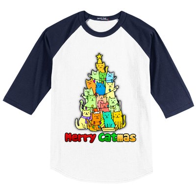 Christmas Merry Catmas Tree Baseball Sleeve Shirt