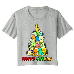 Christmas Merry Catmas Tree Women's Crop Top Tee